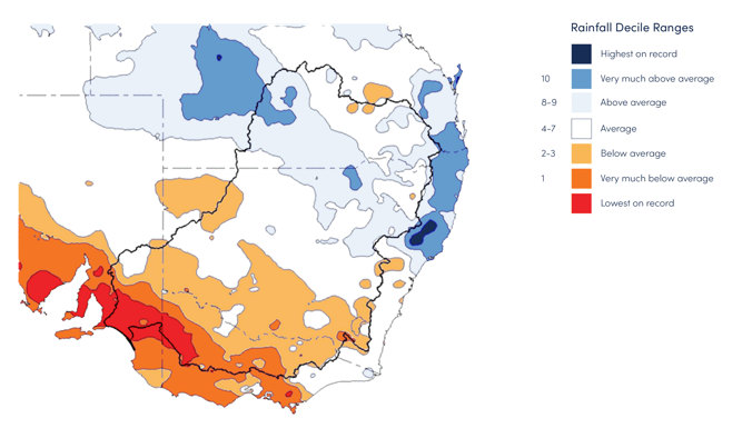 Figure 3	Rainfall deciles for the Murray-Darling Basin, 1 July 2024 to 30 June 2025.