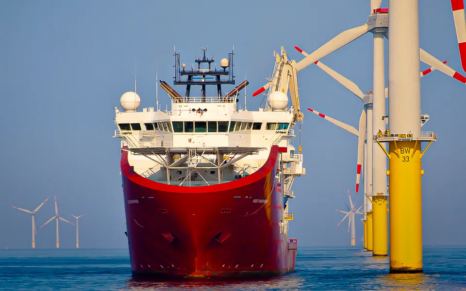 Maintenance Ship Docked At Offshore Windfarm Web (1)