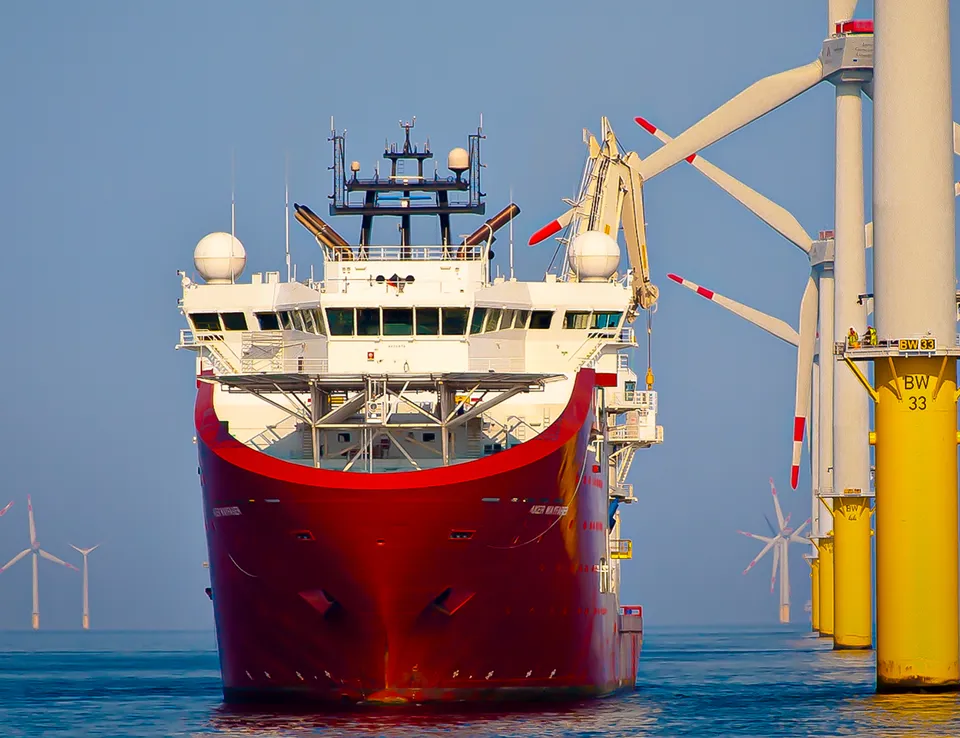Maintenance Ship Docked At Offshore Windfarm Web (1)