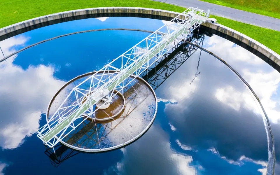 Sewage Treatment Plant From Above. Grey Water Recycling. Waste Management Theme. Ecology And Environment In European Union Large