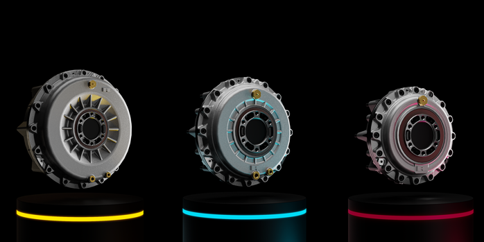 The Element epicyclic gearbox range on coloured plinths.
