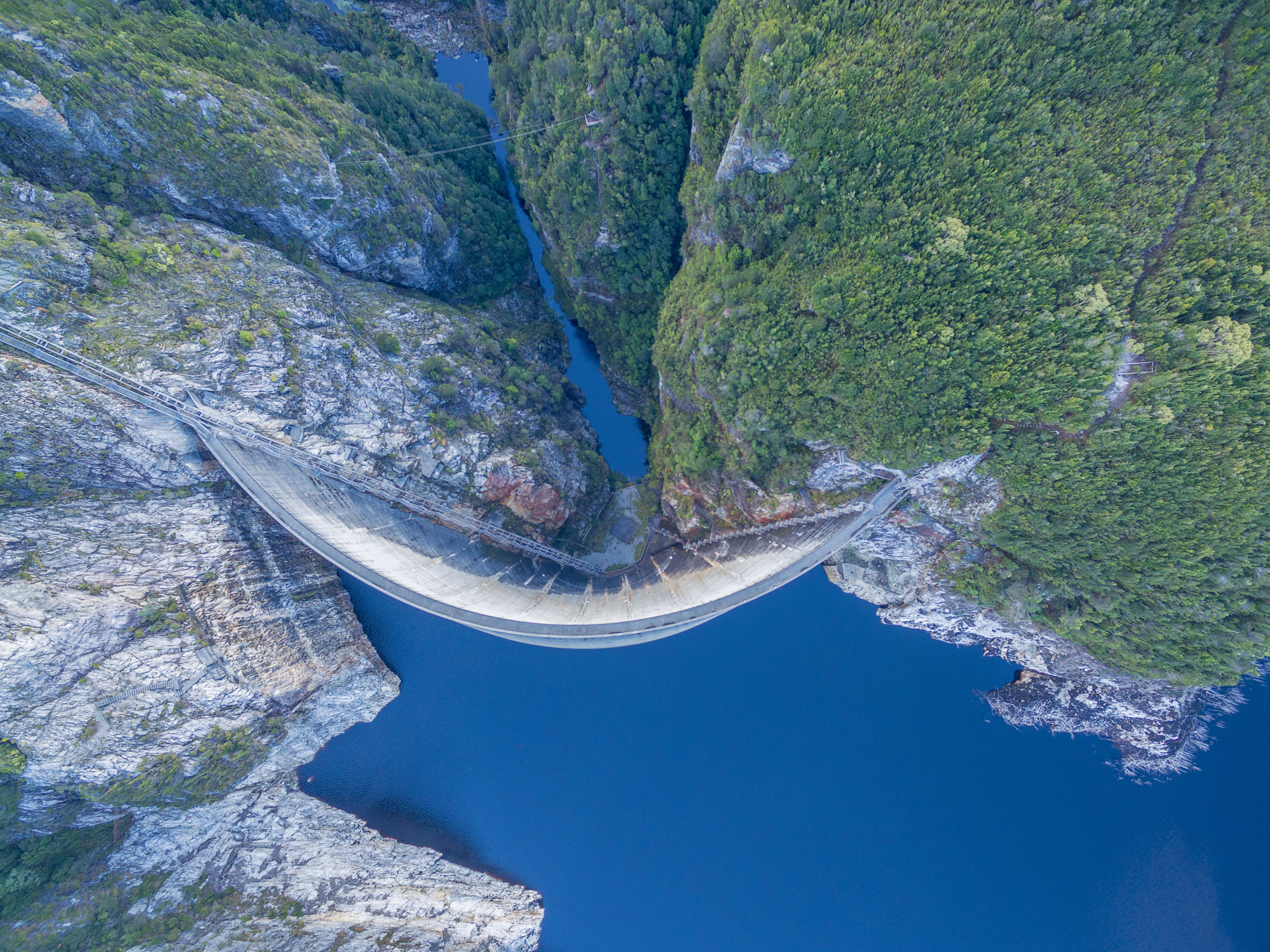 Aerial View Of Gordon Dam And Lake. Southwest, Tasmania, Australia