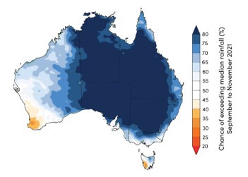 Figure 22. Three-month rainfall outlook, August to October 2021 (issued 22 July 2021).