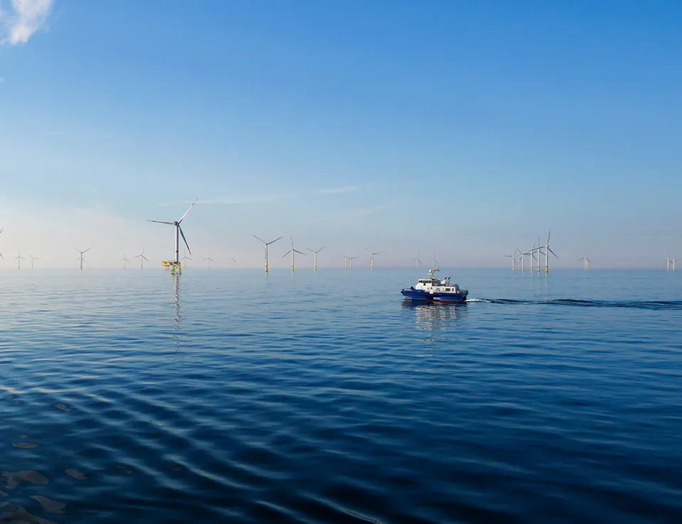 Crew Transfer Vessel Travelling To Offshore Windfarm Web