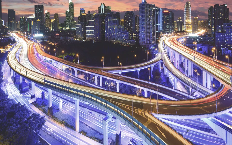 Traffic On Road At Night Long Exposure