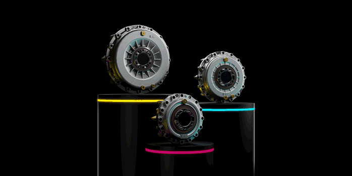 The Element modular transmission range sitting on coloured plinths