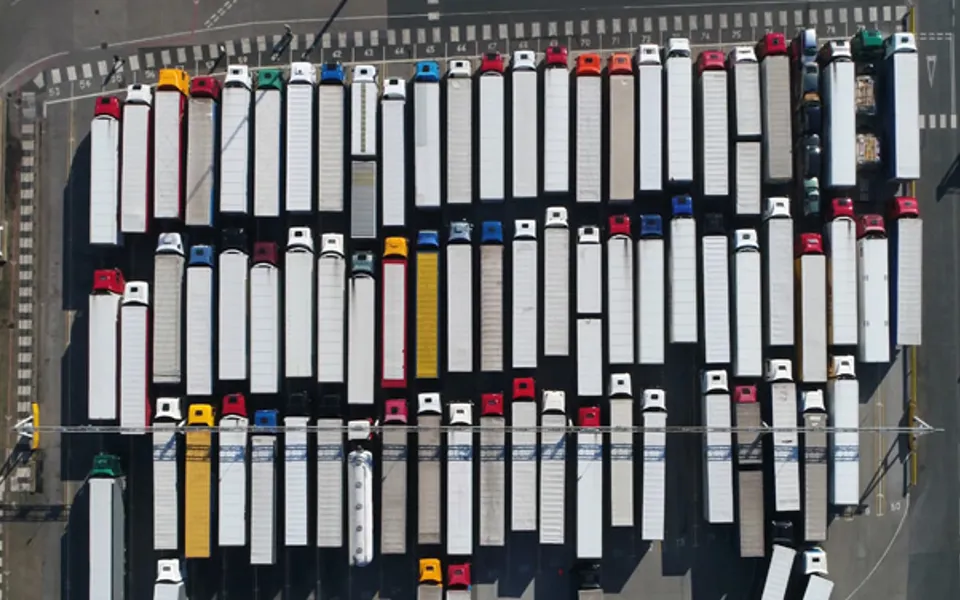 Trucks Parked In A Parking Lot
