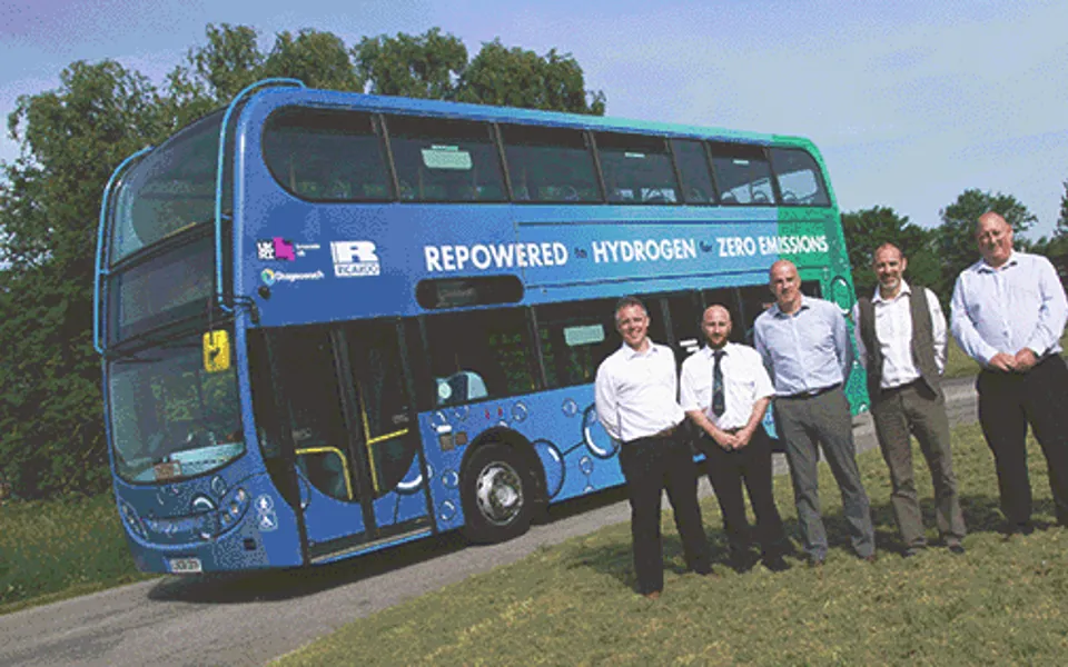 Hydrogen Fueled Double Decker Bus People Infront